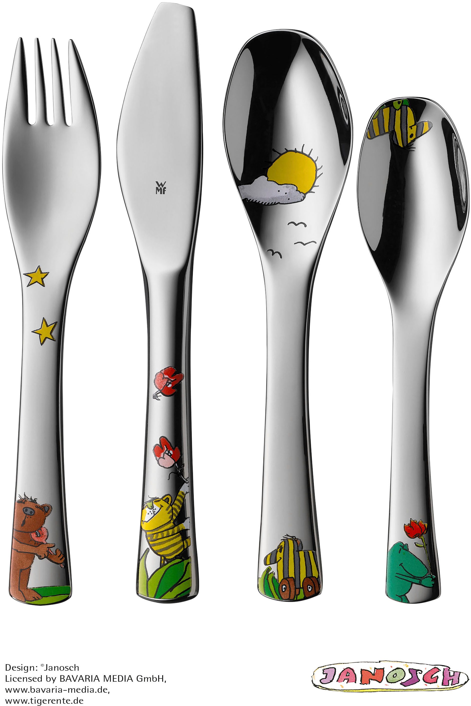WMF Kinderbesteck Janosch (4-tlg), 1 Personen, Cromargan® Edelstahl Rostfrei 18/10, ab 3 Jahren, hygienisch, säurefest