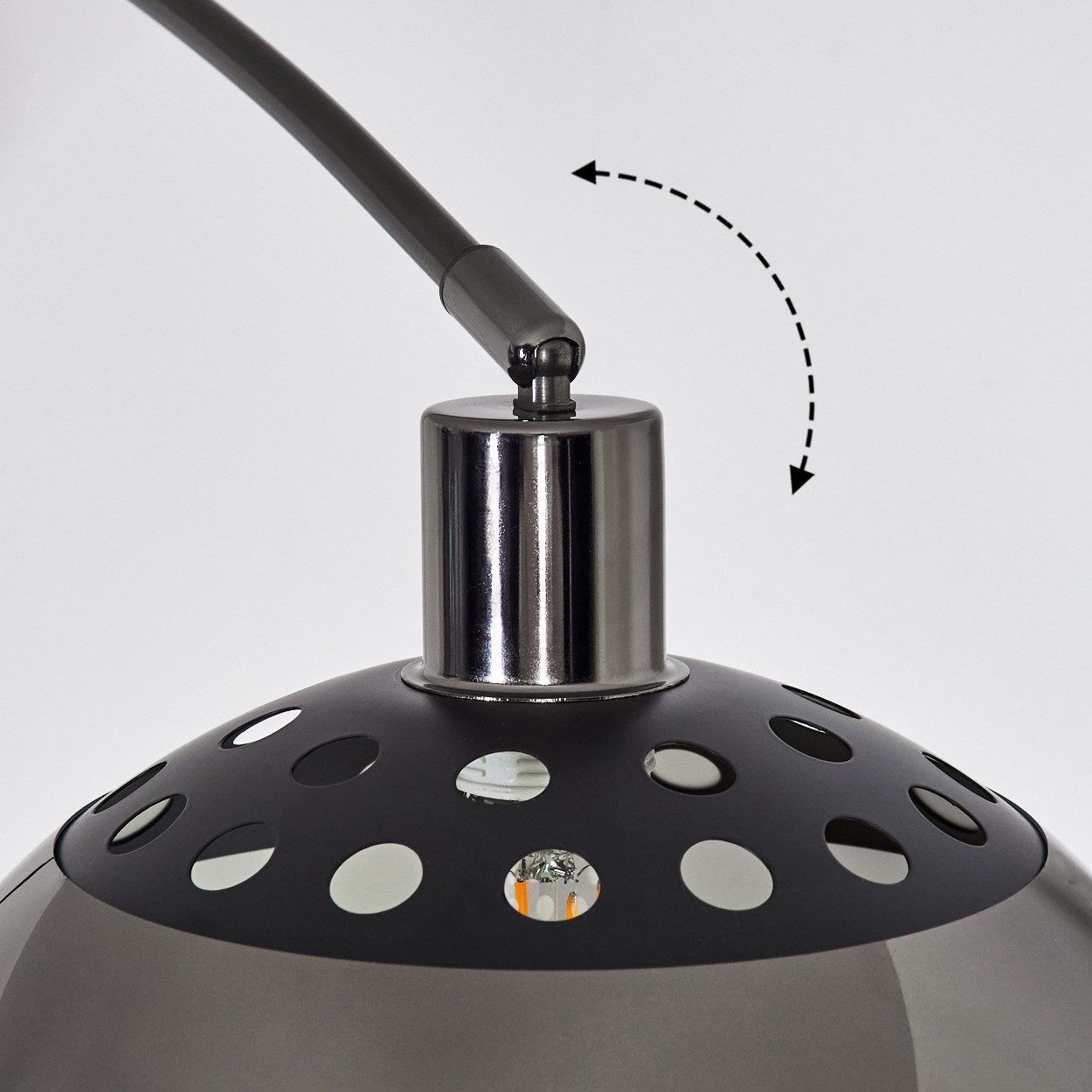 hofstein Bogenlampe Stehlampe aus Metall mit Marmorfuß in Schwarz/Chromfarben/Weiß, ohne Leuchtmittel, verstellbar, im Retro/Vintage-Design, Fußschalter, Lichteffekt, E27