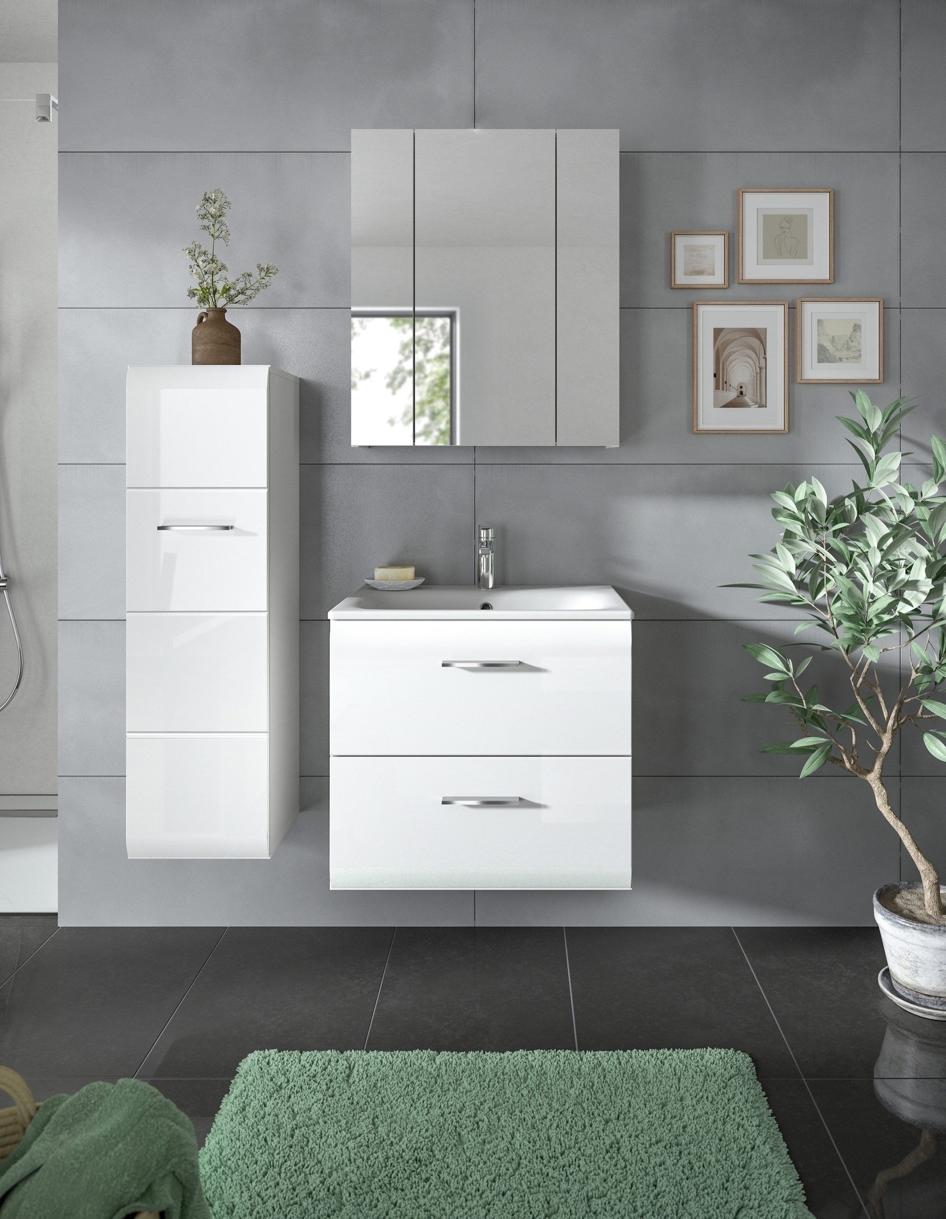 freiraum Badezimmer-Set Ice, in Weiß / Weiß Hochglanz - 105x185x46cm (BxHxT)