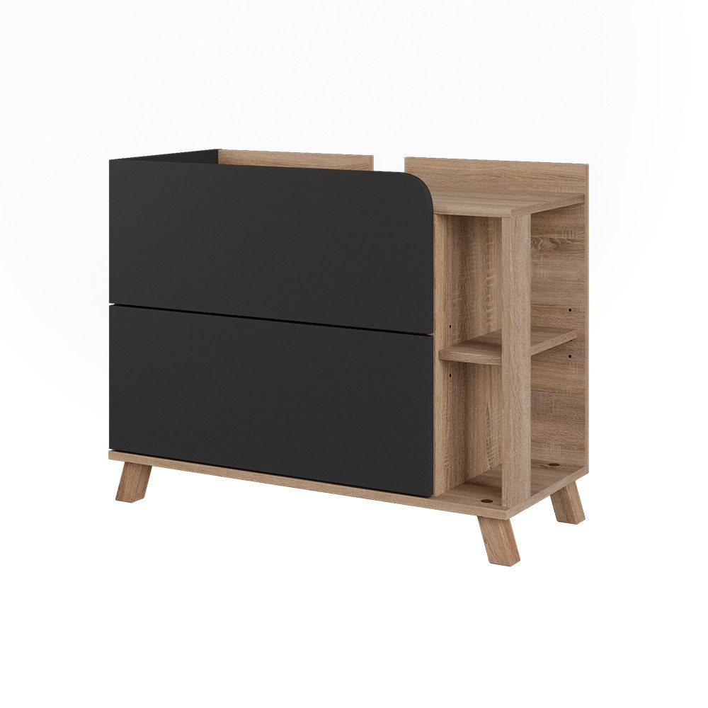Vicco Waschbeckenunterschrank Karen, Anthrazit/Sonoma, 80 x 65 cm mit 2 Schubladen