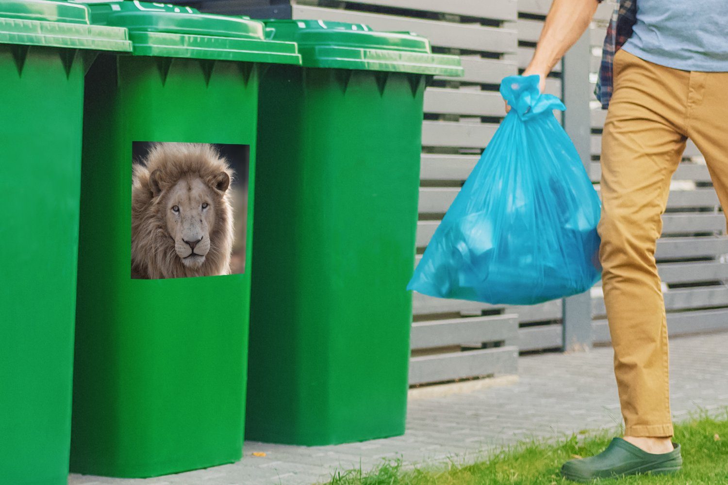 MuchoWow Wandsticker (1 Container, - Mülltonne, Tier Mülleimer-aufkleber, Abfalbehälter - Sticker, Weiß Löwe St)