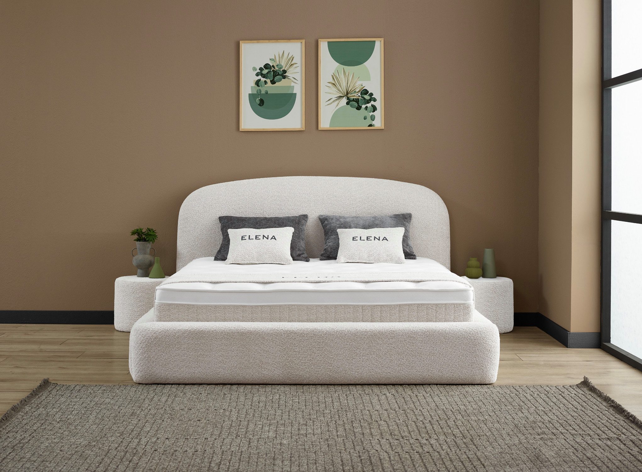 abc bedding Boxspringbett ELENA Voll-orthopädisches Luxusbett in stilvollem Stoff in Creme (Set, inkl. Matratze & Topper), Inkl. Matratze mit integriertem Topper