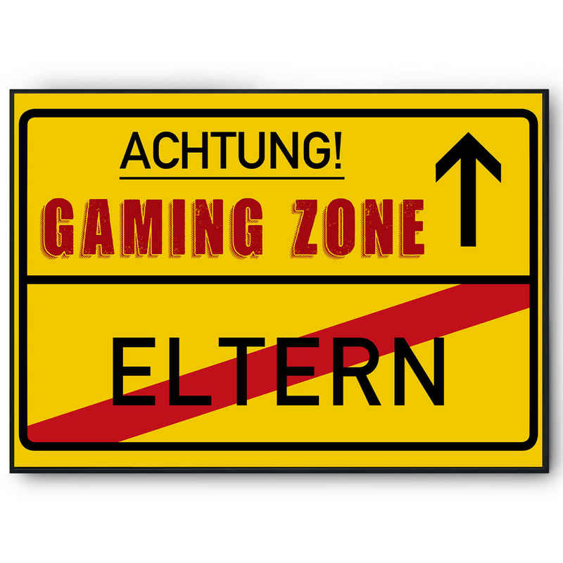 Tigerlino Poster Gaming Zone Spielzimmer Gamer Geschenk Schüler Zocken Dekoration, Ortsschild aus Kartonpapier (kein Metall)