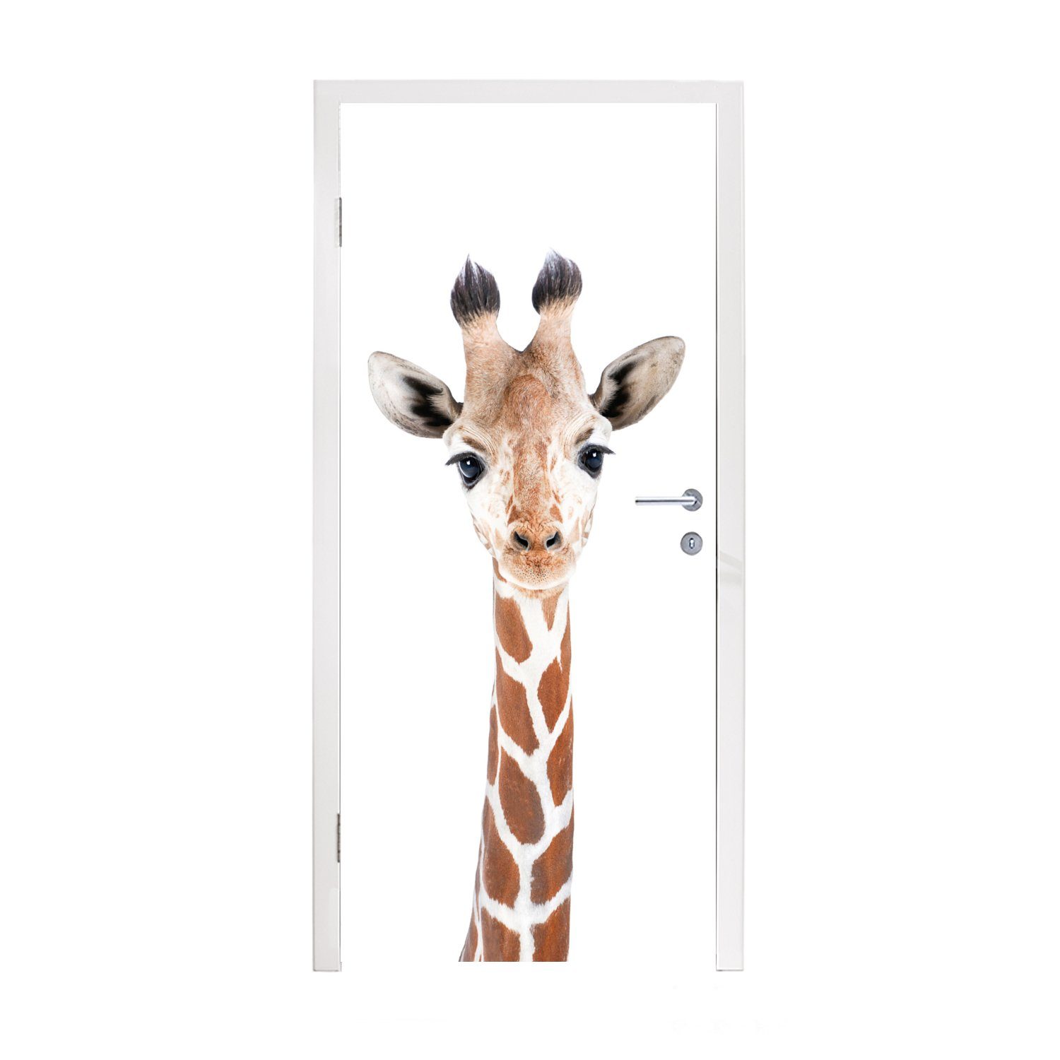 Türtapete Giraffe MuchoWow Fototapete Tiere Tür, bedruckt, Matt, 75x205 für Porträt, cm - (1 Natur - St), Türaufkleber, -