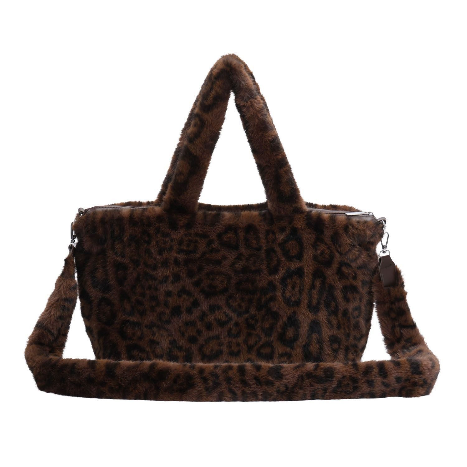 ITALYSHOP24 Schultertasche XL DAMEN PELZTASCHE Tote Bag Leopard Print Tasche Shopper Plüsch Fell, Leo Umhängetasche Teddytasche Weekender Kunstpelz Teddy CrossOver