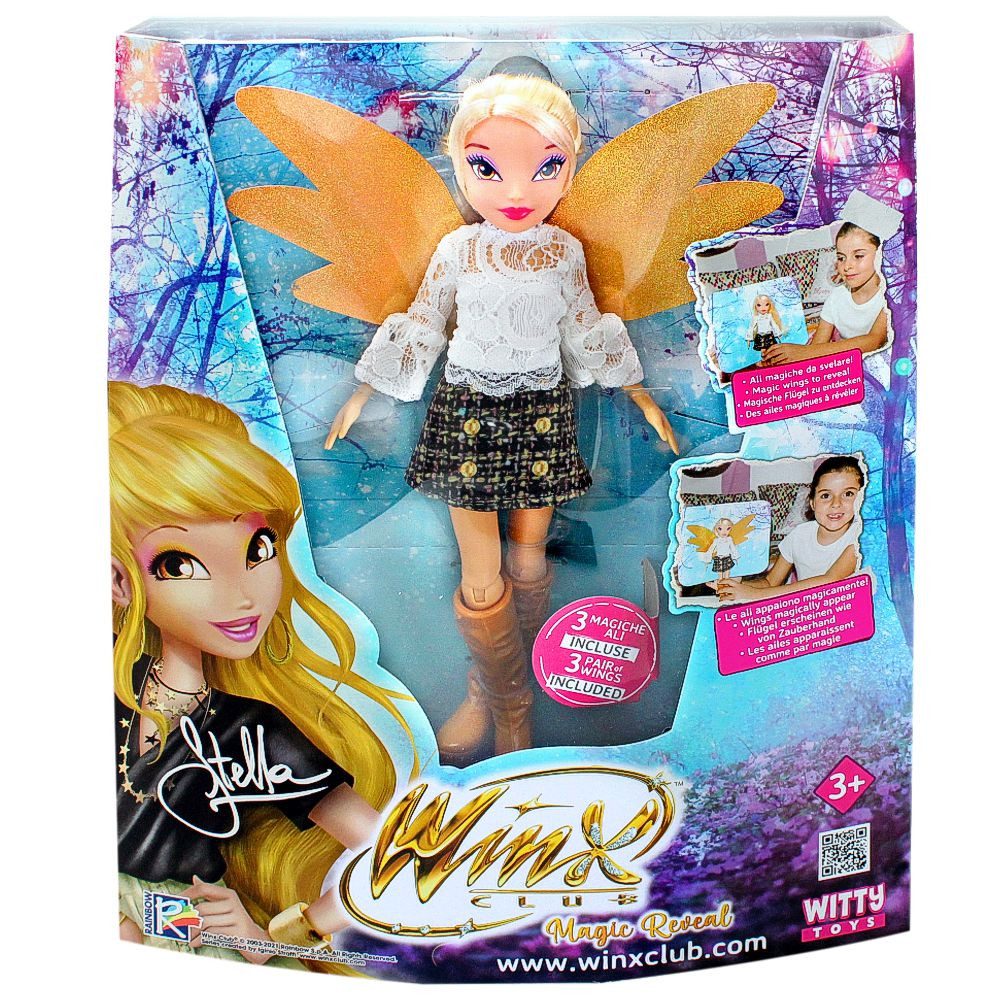 Winx Club Anziehpuppe Stella Magic Reveal Puppe Winx Club Mit austauschbaren Flügeln