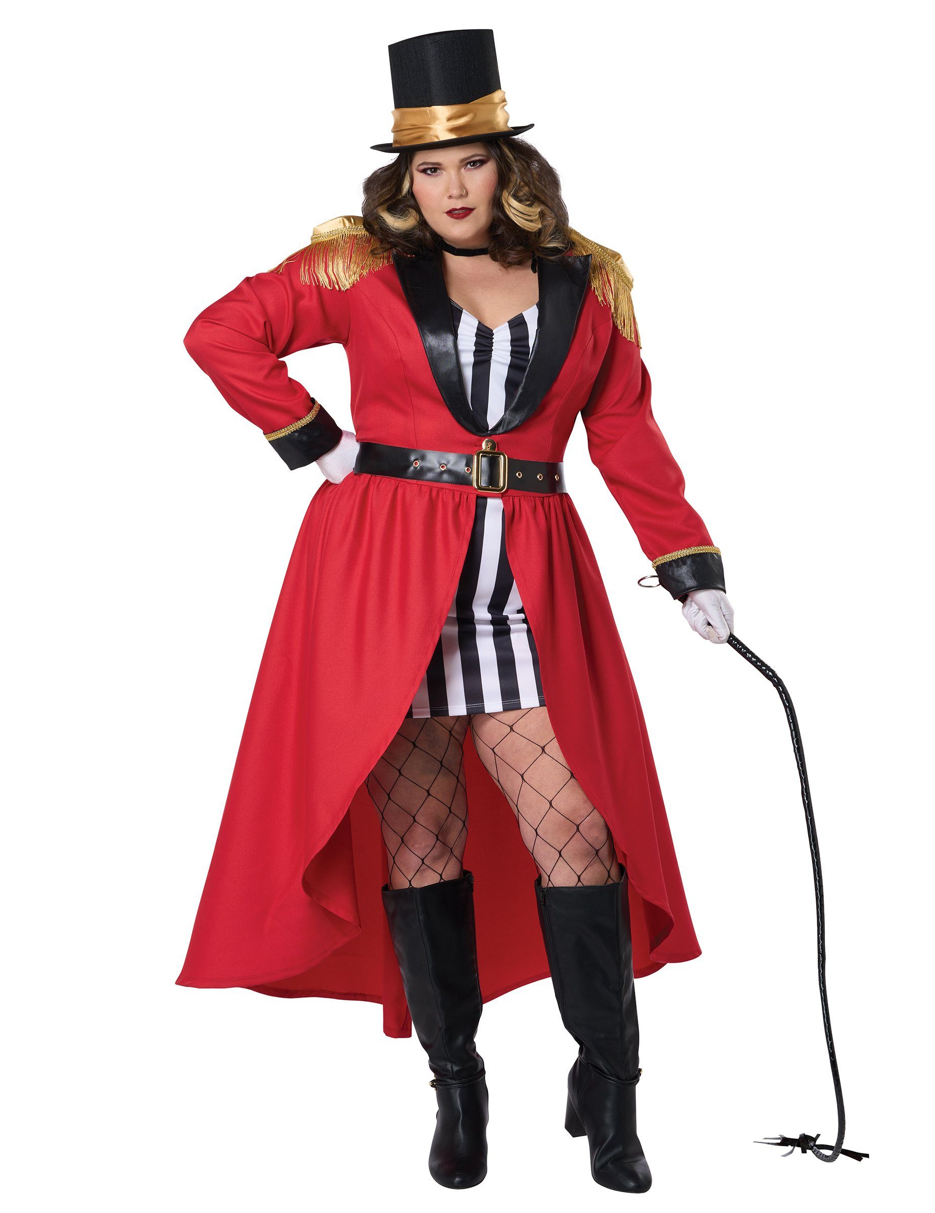 California Costumes Clown-Kostüm Zirkusdirektorin Kostüm Übergröße rot-schwarz-weiß Gold