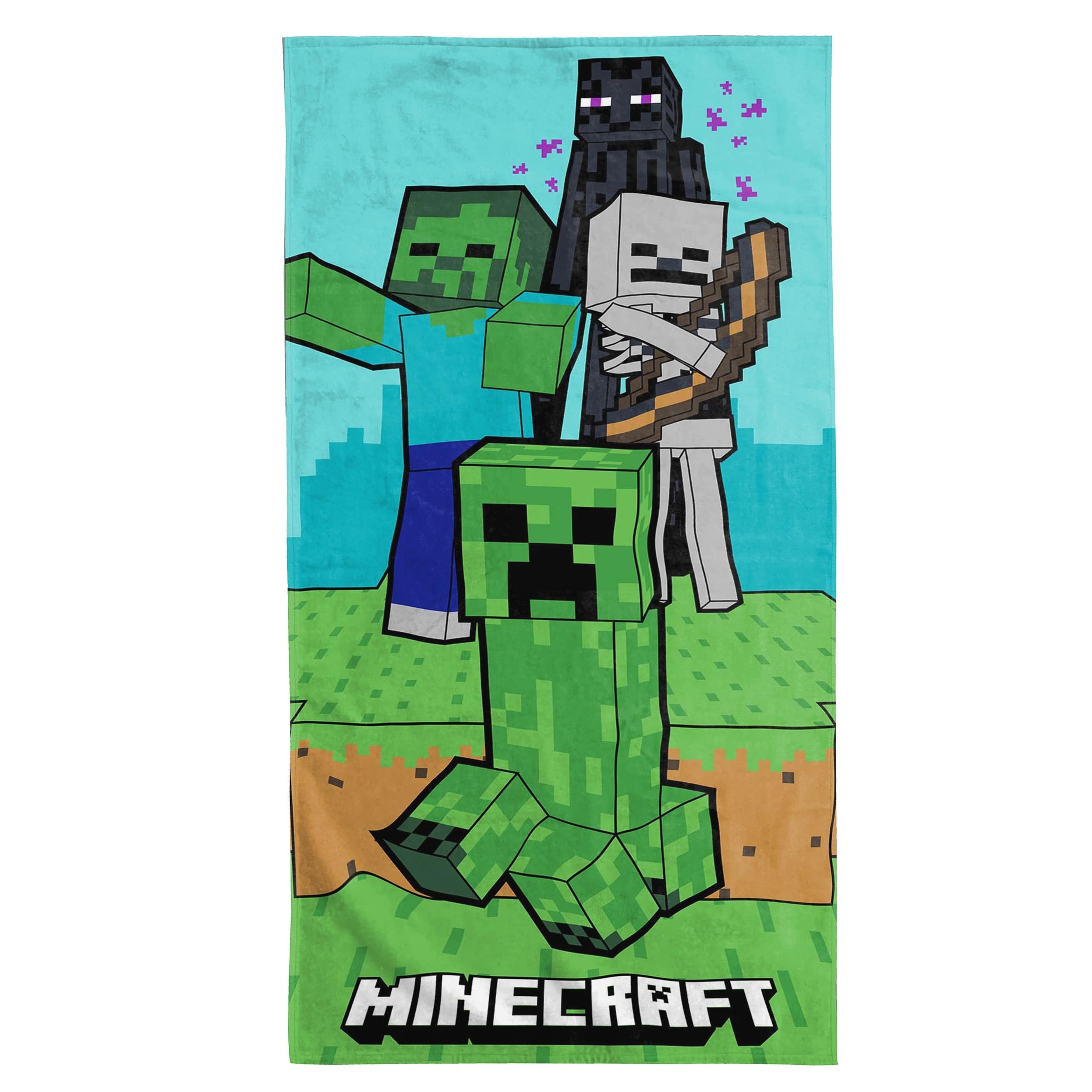 Familando Strandtücher Minecraft "Creeps" 70x140 cm aus 100% Baumwolle, Frottee, mit Schriftzug, Enderman, Creeper und Zombies