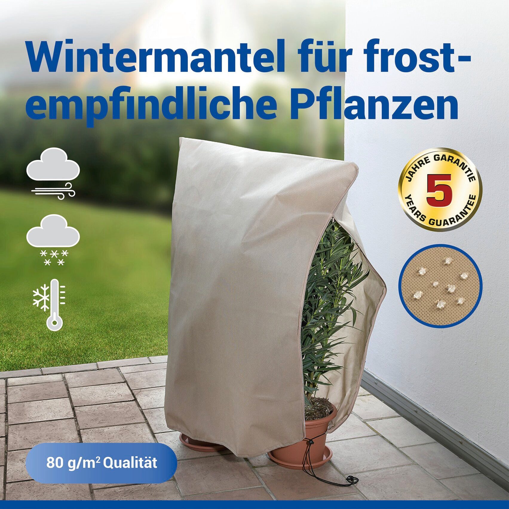 Maximex Winterschutzhaube Pflanzenschutz-Vlies, 100x120 cm, reißfestes Vlies, mit Reißverschluss und Zugband, BxH: 100x120 cm – Bild 3 von 5