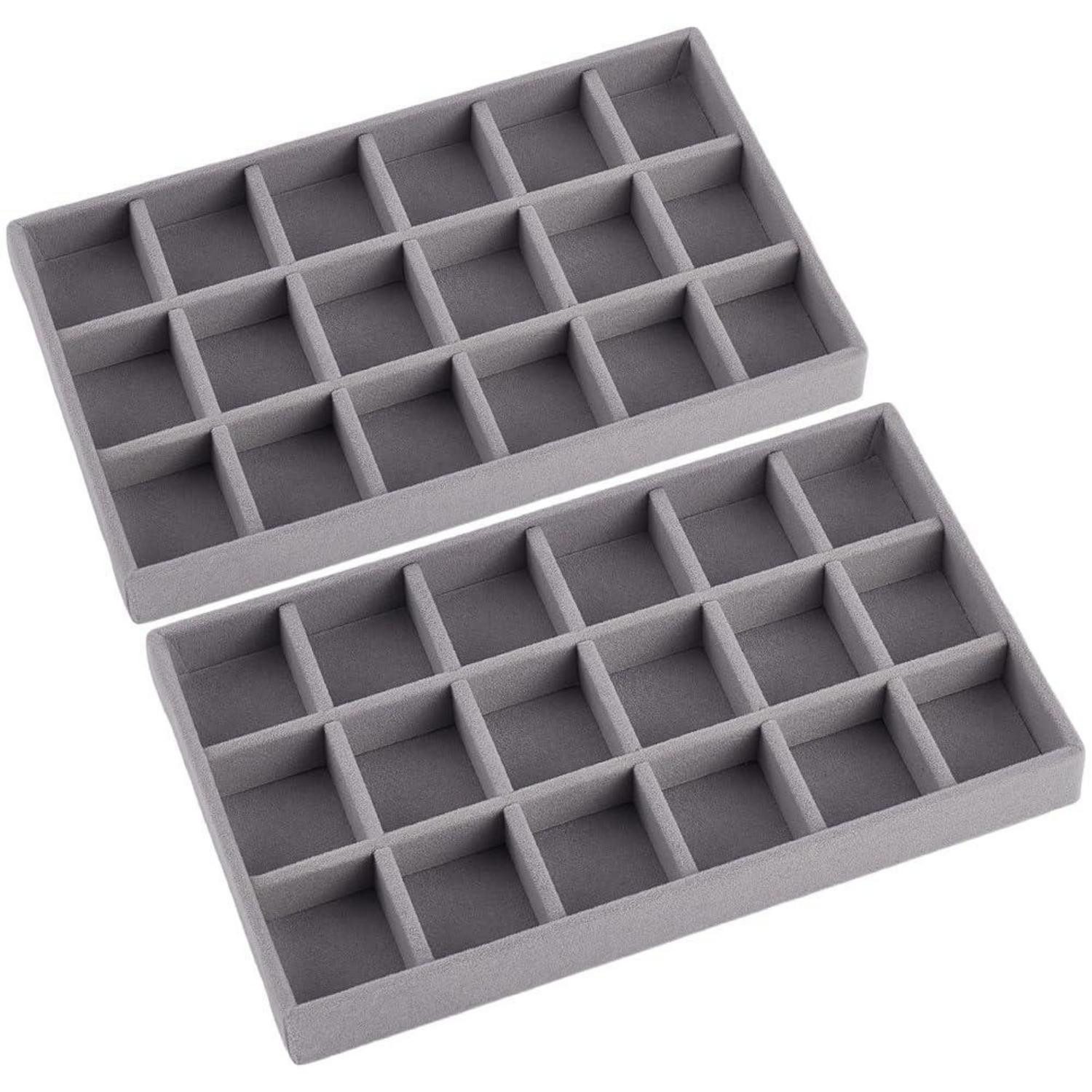 LuxusKollektion Schmuckkasten Schmucktablett 18 Fach Grau (2 St)