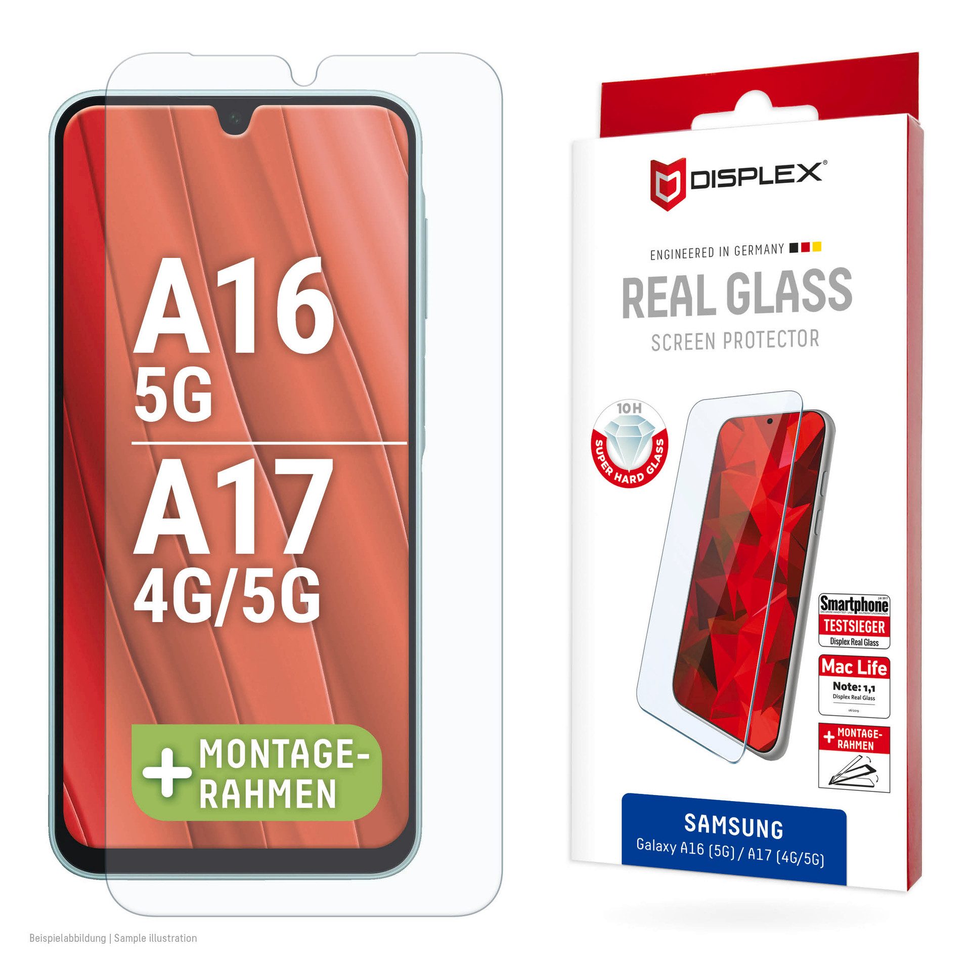 Displex Displayschutzglas Real Glass Screen Protector für Samsung Galaxy A16 5G, Samsung Galaxy A17, Displayschutzfolie, Schutzfolie, Bildschirmschutz, kratz- & stoßfest
