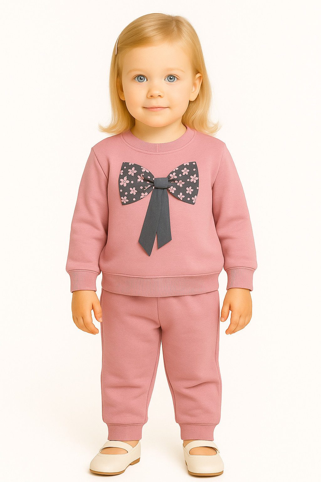 Freizeitanzug Warmes Mädchen Outfit, 2er Set, Pullover, Hose, 100 % Baumwolle, Rosa
