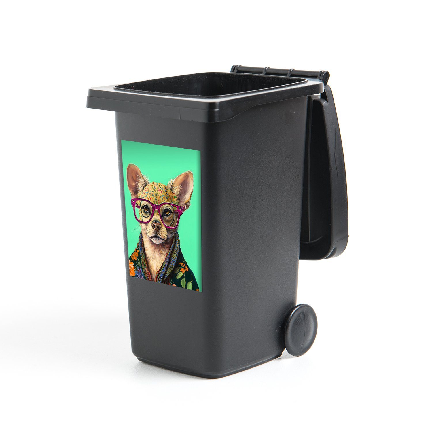 MuchoWow Wandsticker Brille - Tier - Hund - Blumen - Chihuahua (1 St), Mülleimer-aufkleber, Mülltonne, Sticker, Container, Abfalbehälter | Wandtattoos