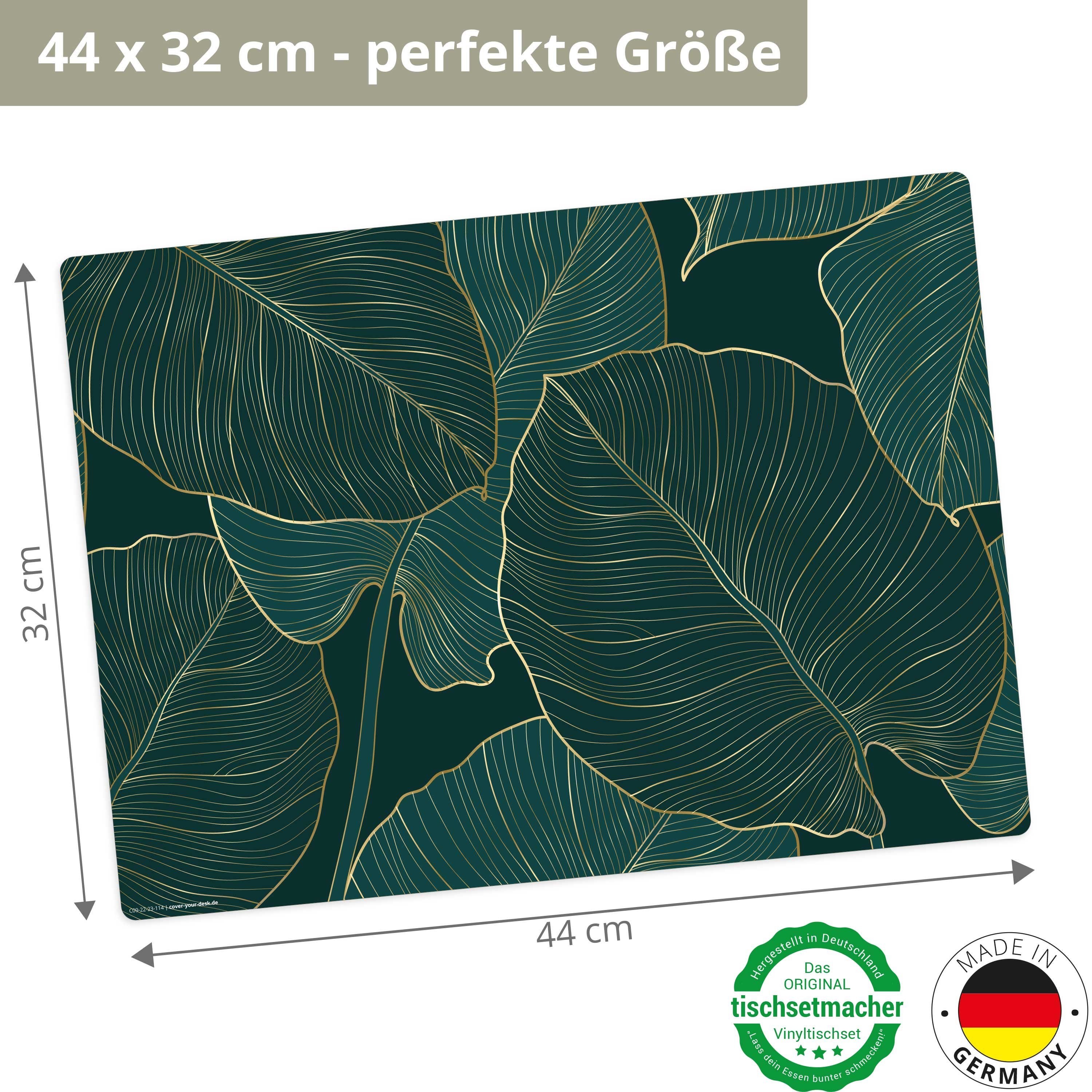 Tischdekoration), Made - Vinyl Platzset, Goldadern, (Kunststoff Tropische x Platzset Premium (aus abwaschbar - Tischset, rutschfeste Germany - cm Blätter BPA-frei), 44 in 32 4-St., mit cover-your-desk.de,