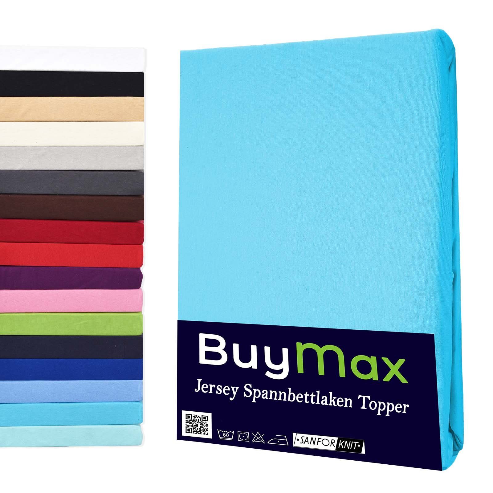 Spannbettlaken Topper, Buymax, Jersey, Gummizug: Rundumgummi, 100% Baumwolle aus Jersey Stoff, Pflegeleicht und Atmungsaktiv mit Rundumgummi für Topper bis 9 cm Höhe in Verschiedenen Farben und Größen Türkis