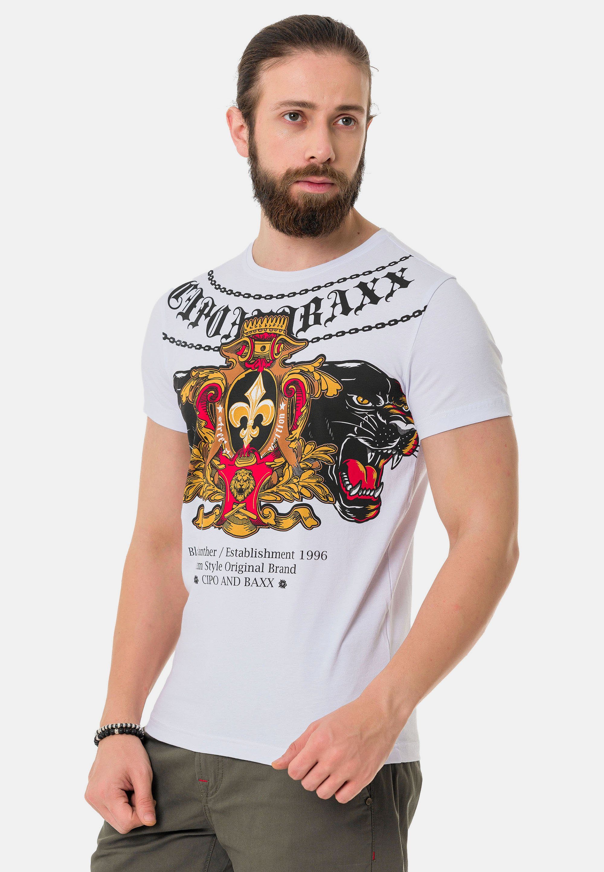 Baxx Cipo weiß & mit Frontprint coolem T-Shirt