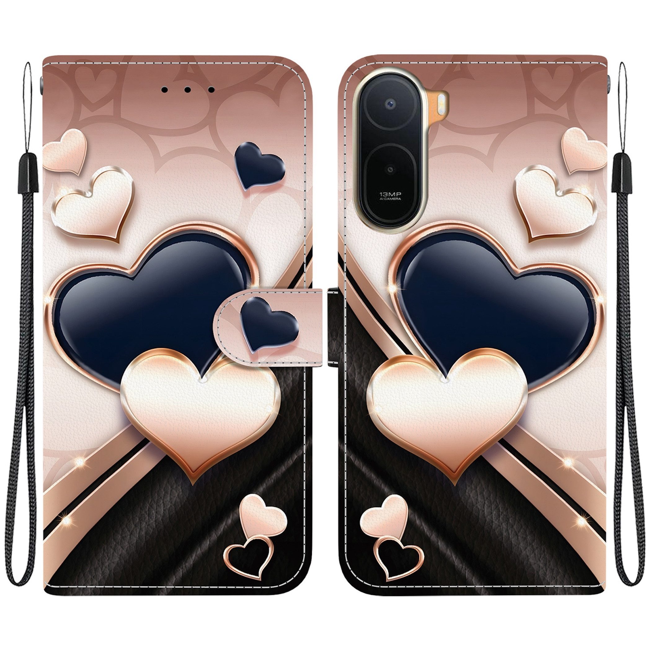 Wigento Handyhülle Klapphülle für Xiaomi Redmi A7 Pro Kunstleder Book Wallet Motiv 6,9 Zoll, Kartenfächer, Standfunktion