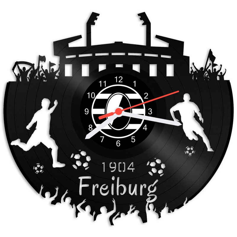 GRAVURZEILE Wanduhr Schallplattenuhr Freiburg - 100% Vereinsliebe - Fußball -