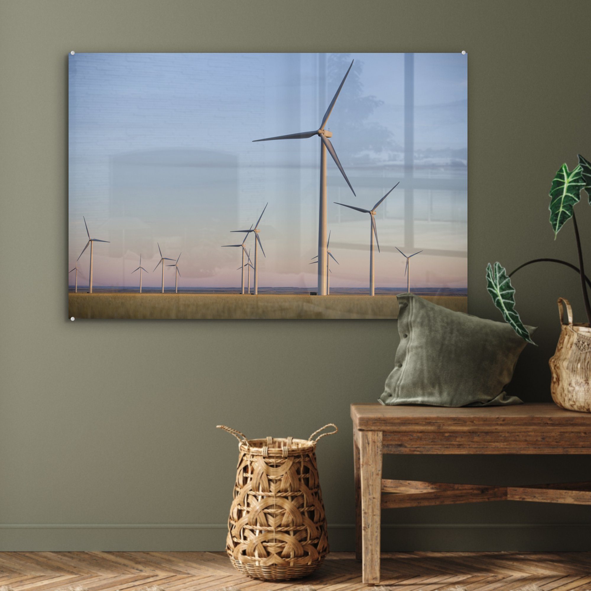 Acrylglasbild Gruppe St), von in bei MuchoWow Sonnenuntergang, Montana Eine Schlafzimmer Acrylglasbilder (1 Windmühlen Wohnzimmer &