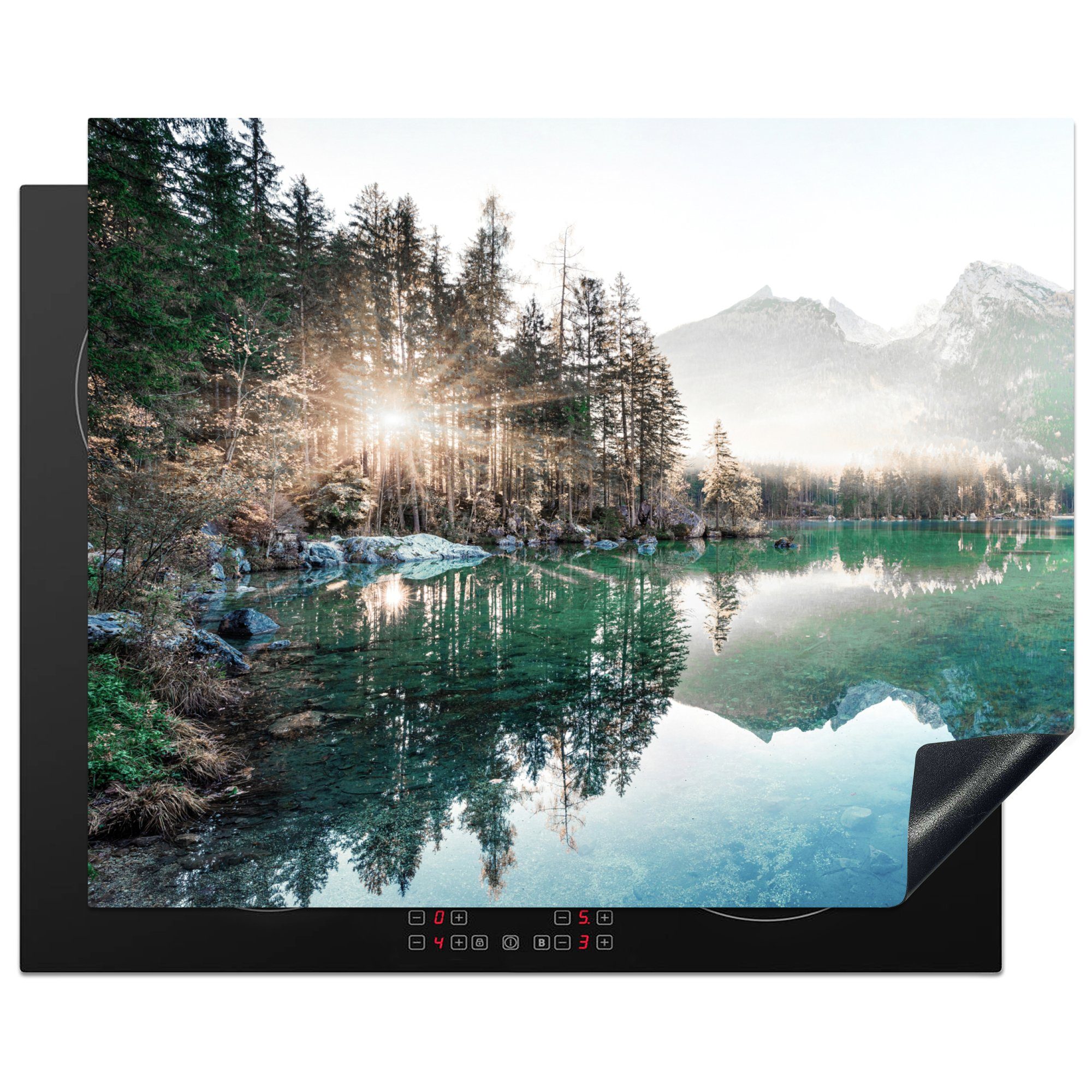 MuchoWow Herd-Abdeckplatte Natur - Bäume - Berge - See, Vinyl, (1 tlg), Herdabdeckplatten für Ceranfeld, Induktionsschutz, 65x55 cm