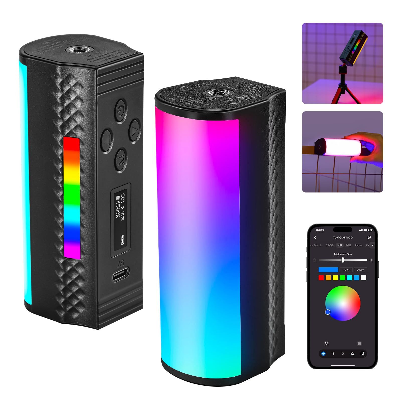 Neewer Videoleuchte TL97C Handlichtstab Magnetischer Lichtstab, Dimmbar, mit APP Steuerung, 360°Voll RGB, 2500mAh Akku, Mini LED Videoleuchte Stab für Vlog TikTok
