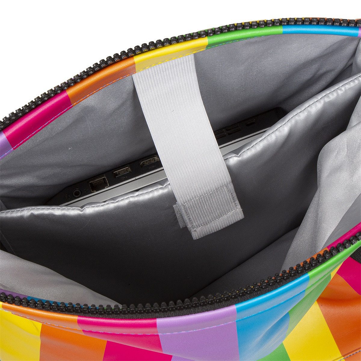 NEW REBELS Laptoprucksack Roll Up RollTop Kurier Rucksack Mart New York Rainbow, wasserabweisend, Laptopfach, Regenbogen