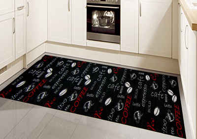 Teppich »Teppich Küche Läufer Küchenteppich waschbar mit Schriftzug Coffee in schwarz«, Teppich-Traum, rechteckig, Höhe: 5 mm