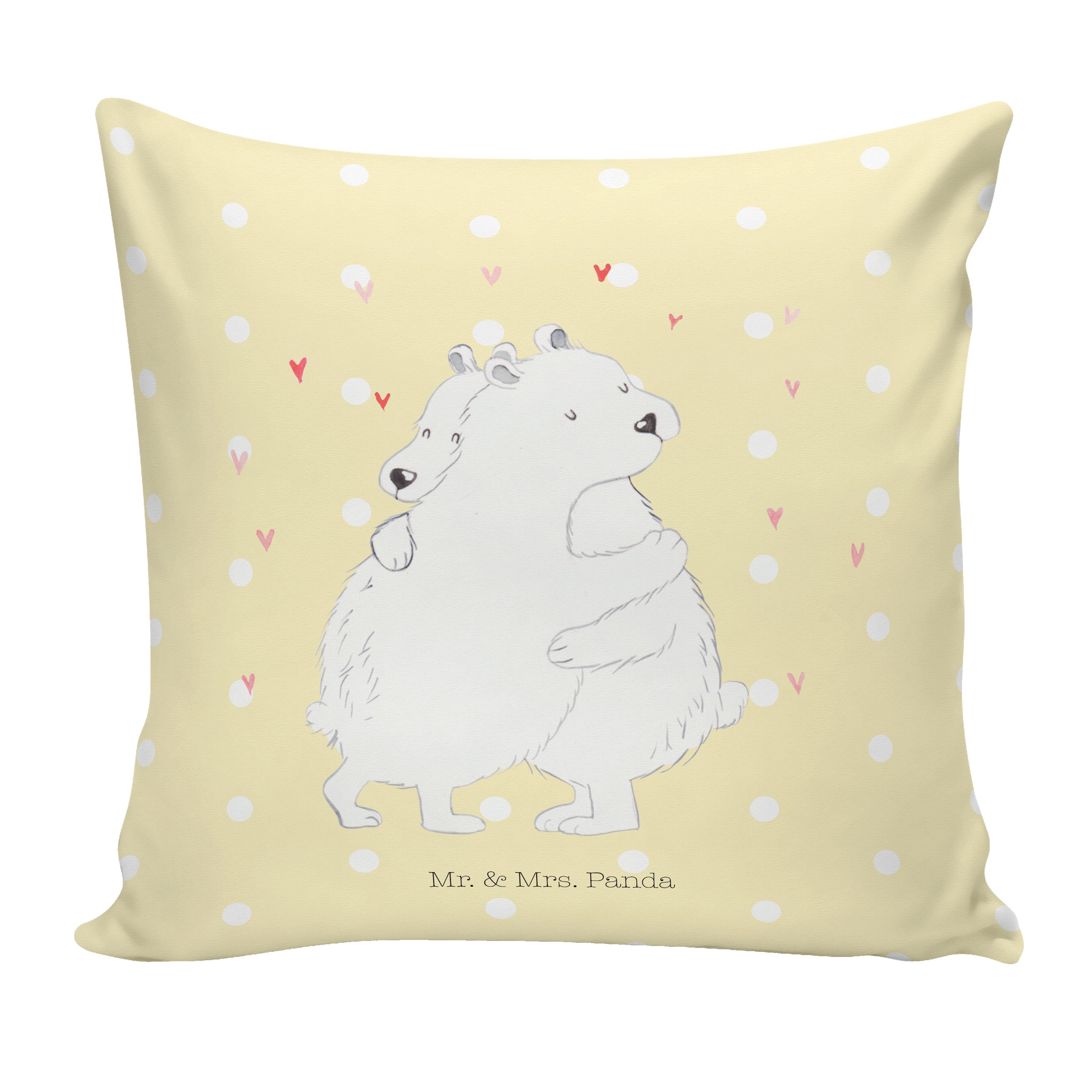Mr. & Mrs. Panda Dekokissen Eisbär Umarmen - Gelb Pastell - Geschenk, lustige Sprüche, Kissenhüll | Dekokissen