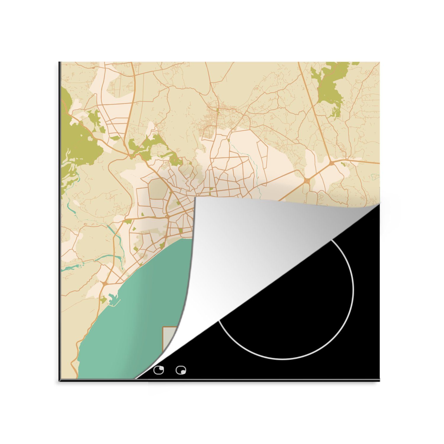 MuchoWow Herdblende-/Abdeckplatte Karte - Antalya - Stadtplan - Vintage, Vinyl, (1 tlg), 78x78 cm, Ceranfeldabdeckung, Arbeitsplatte für küche