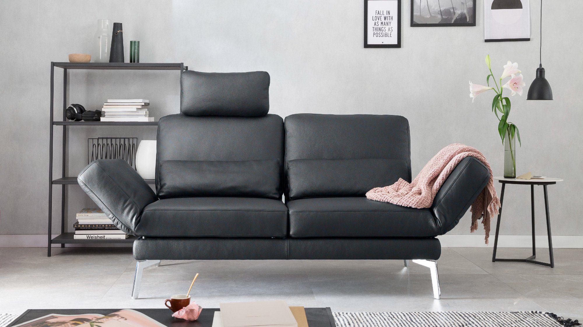 Farben Leder 2-Sitzer schwarz Sofa HURRICANE, KAWOLA verschiedene