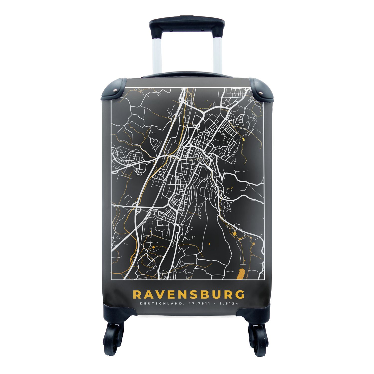 MuchoWow Handgepäckkoffer Gold - Deutschland - Karte - Stadtplan - Ravensburg, 4 Rollen, Reisetasche mit rollen, Handgepäck für Ferien, Trolley, Reisekoffer