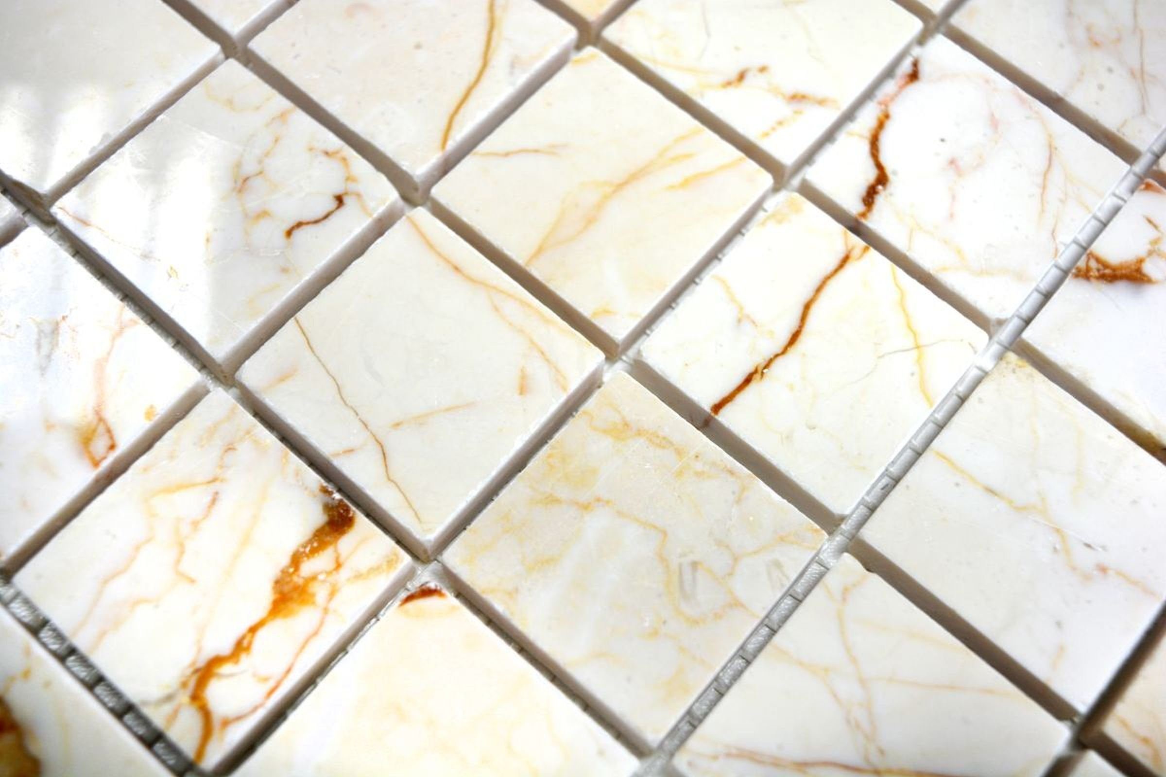 glänzend poliert Marmor Naturstein golden Mosani Mosaik Mosaikfliesen cream Fliese