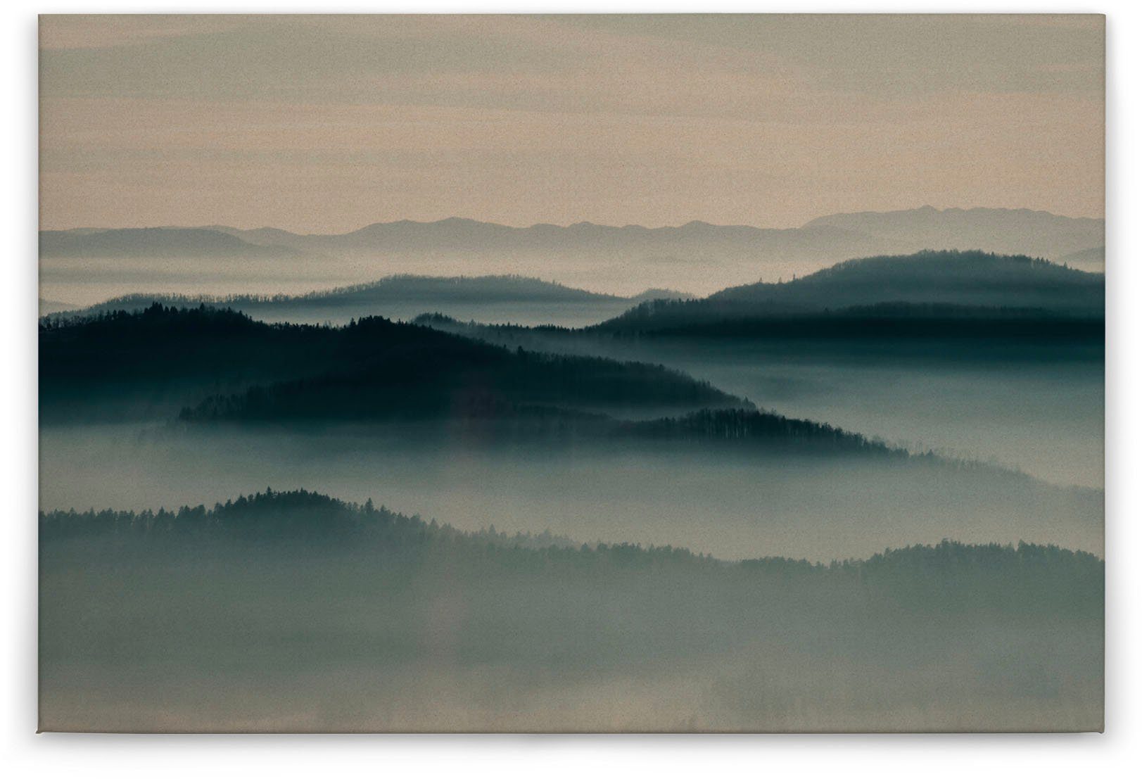 A.S. blau, Leinwandbild Landschaft beige, Landschaft Berge (1 schwarz Bild Création St), Gebirge Nebel horizon, Keilrahmen