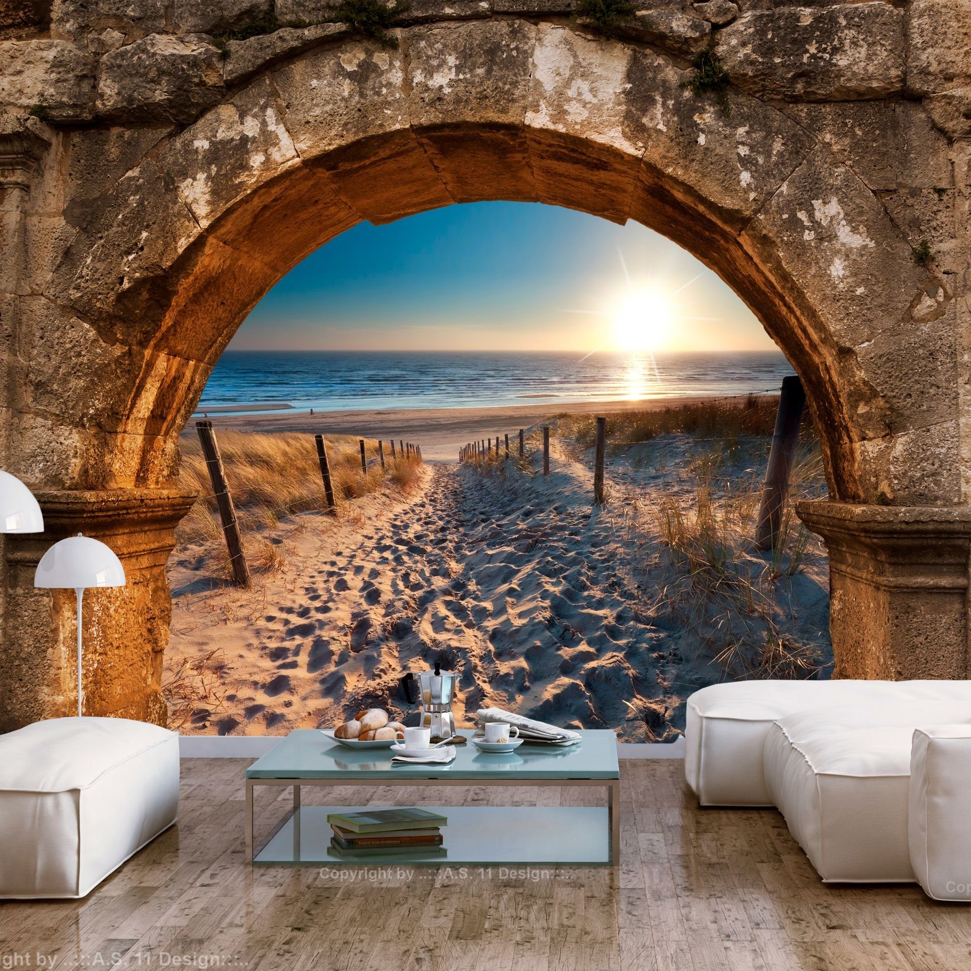 KUNSTLOFT Vliestapete Arch and Beach 1x0.7 m, halb-matt, lichtbeständige Design Tapete