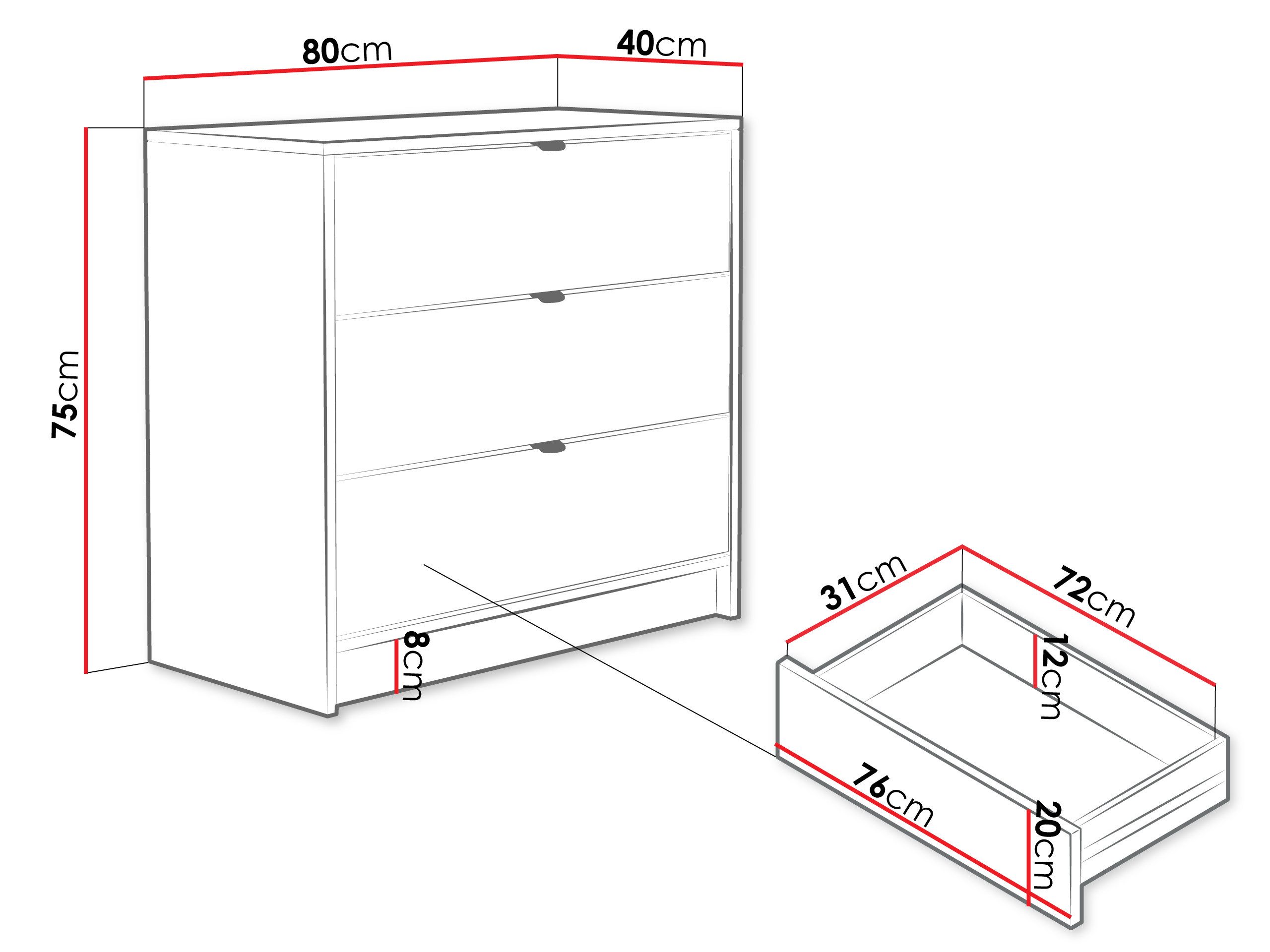 MIRJAN24 Kommode Tireno 3SZ (mit drei Schubladen), Aluminiumgriff in der Farbe Gold