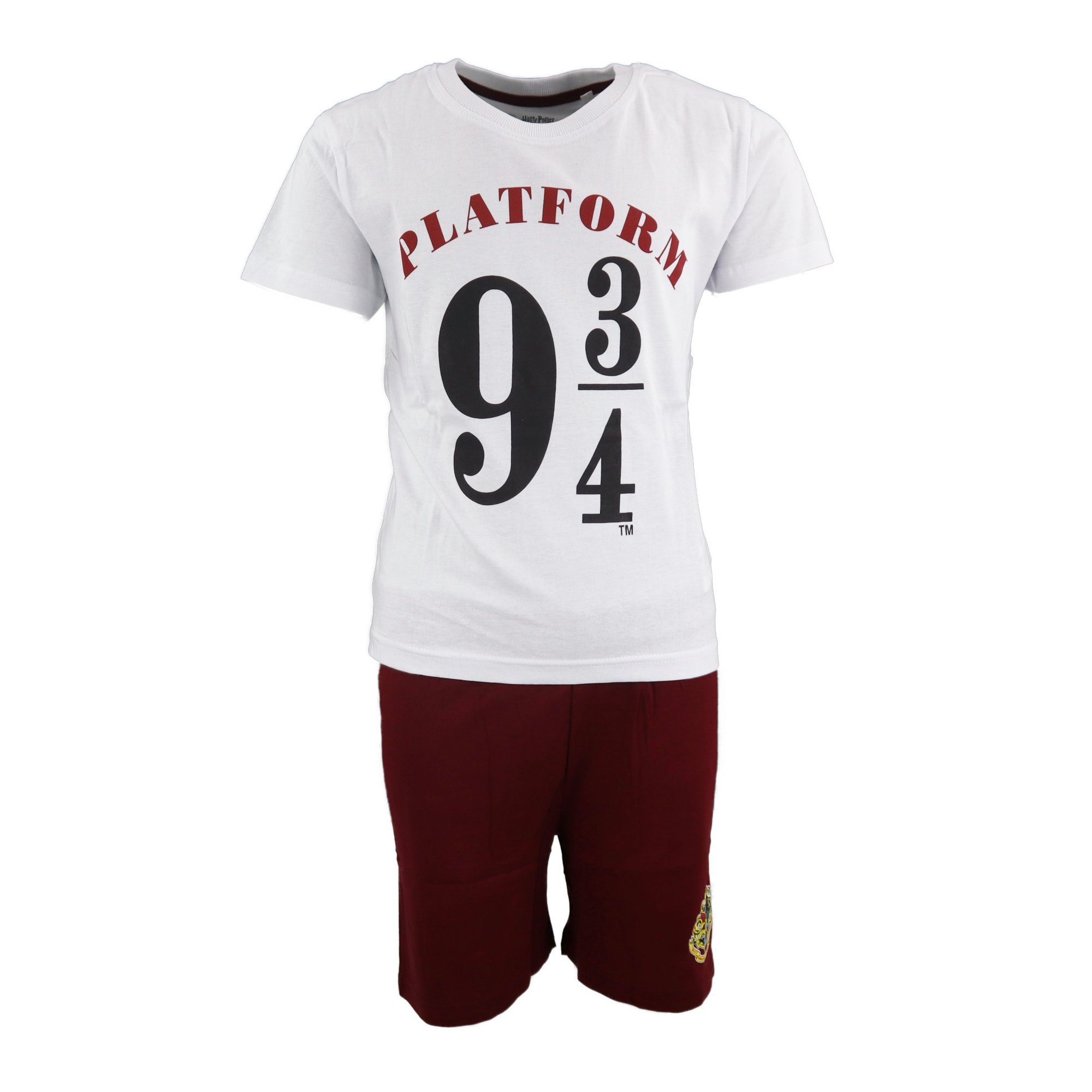 Harry Potter Schlafanzug Harry Potter Platform 9 3/4 kurzarm Pyjama Gr. 134 bis 164, Braun oder Weiß 100% Baumwolle