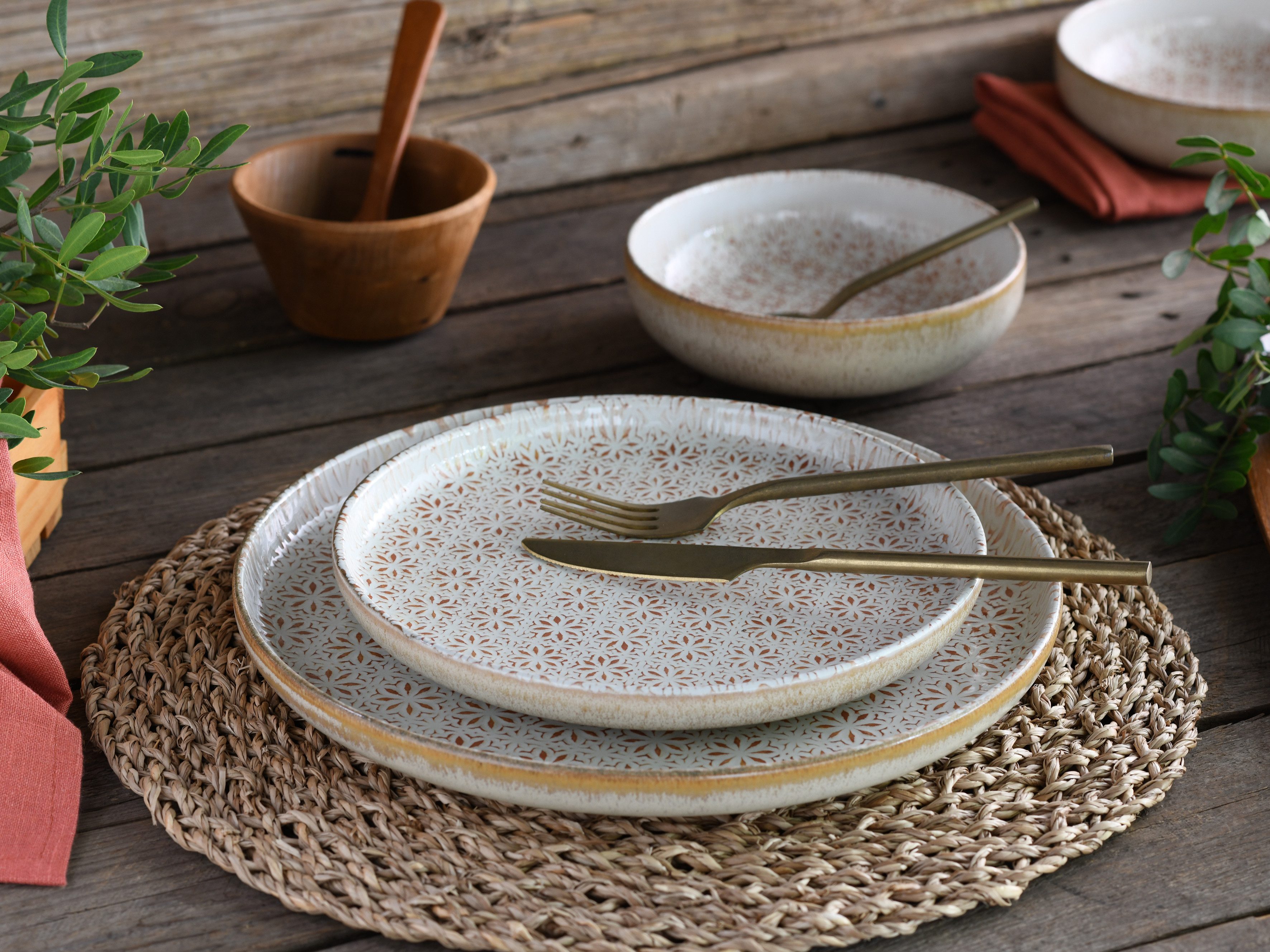 CreaTable Teller-Set Uno Emiliana, Teller Set 12-tlg (12-tlg), 4 Personen, Steinzeug, Shabby Look, Vintage Style