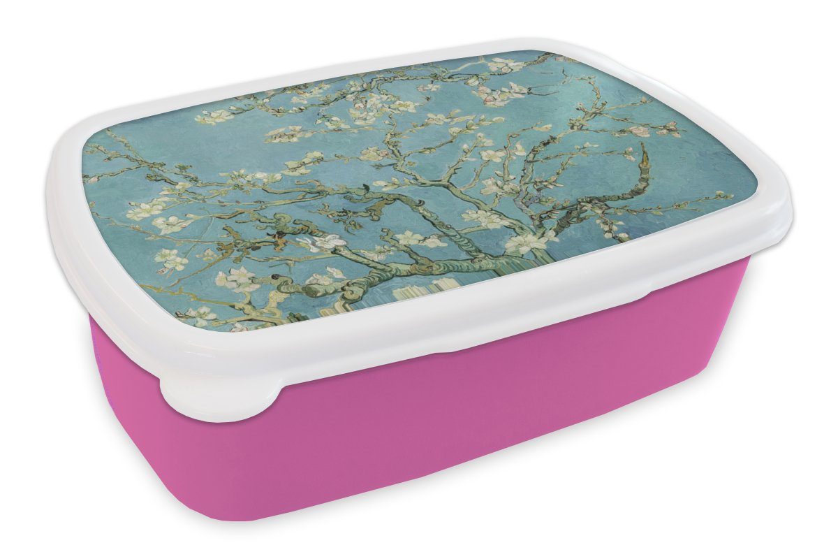 MuchoWow Lunchbox Van Gogh - Mandelblüte - Alte Meister - Kunst - Vintage, Kunststoff, (2-tlg), Brotbox für Erwachsene, Brotdose Kinder, Snackbox, Mädchen, Kunststoff rosa