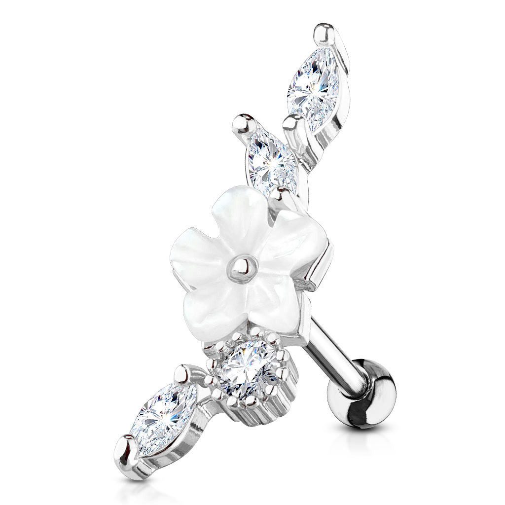 Order & Smile Schmuck Piercing-Set Helix Piercing „Perlmutt Blume mit Zirkonia“