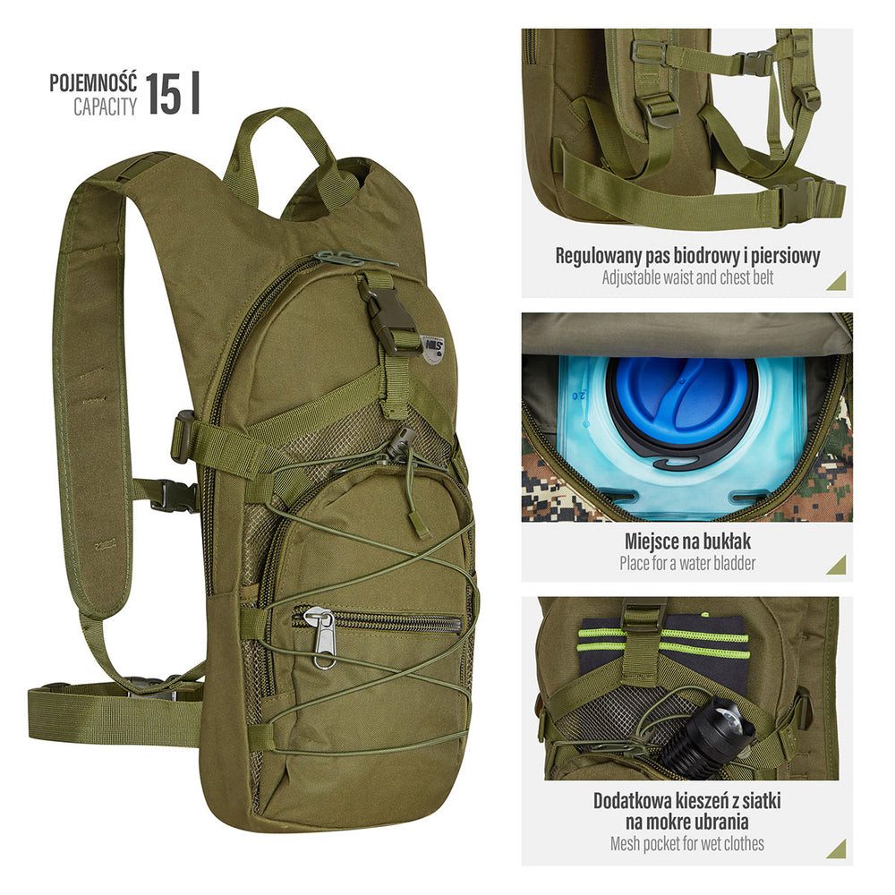 NILS CAMP Rucksack Trekkingrucksack Trinkrucksack (Spar-Set, 1-tlg., 42 x 21 x 14 cm), Trinkblasenfach, wasserbeständig, 5 Vordertaschen