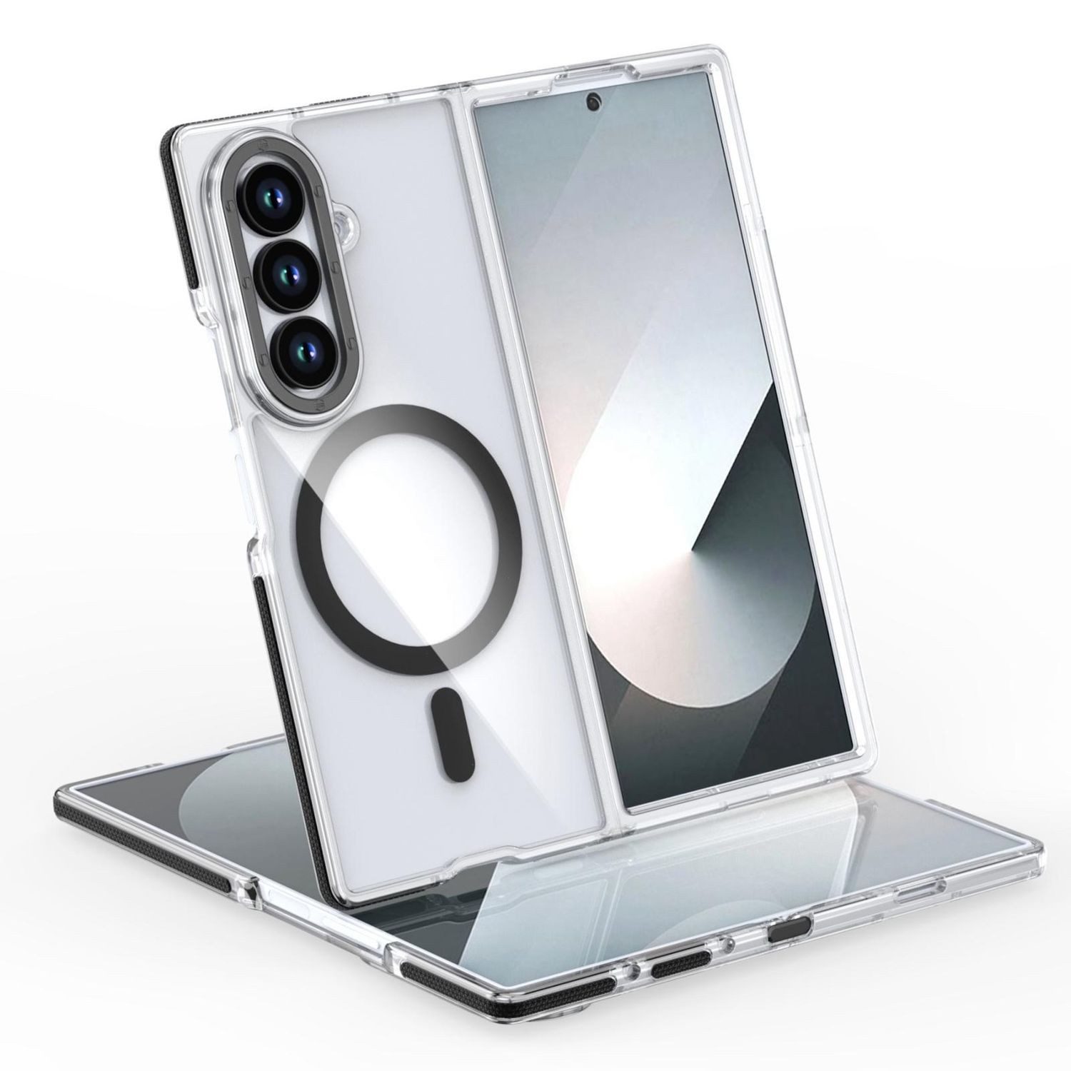 Wigento Handyhülle Für Samsung Galaxy Z Fold7 Dual Color TPU Hybrid MagSafe Hülle Schwarz, Dual Color MagSafe Hülle mit Acryl + TPU