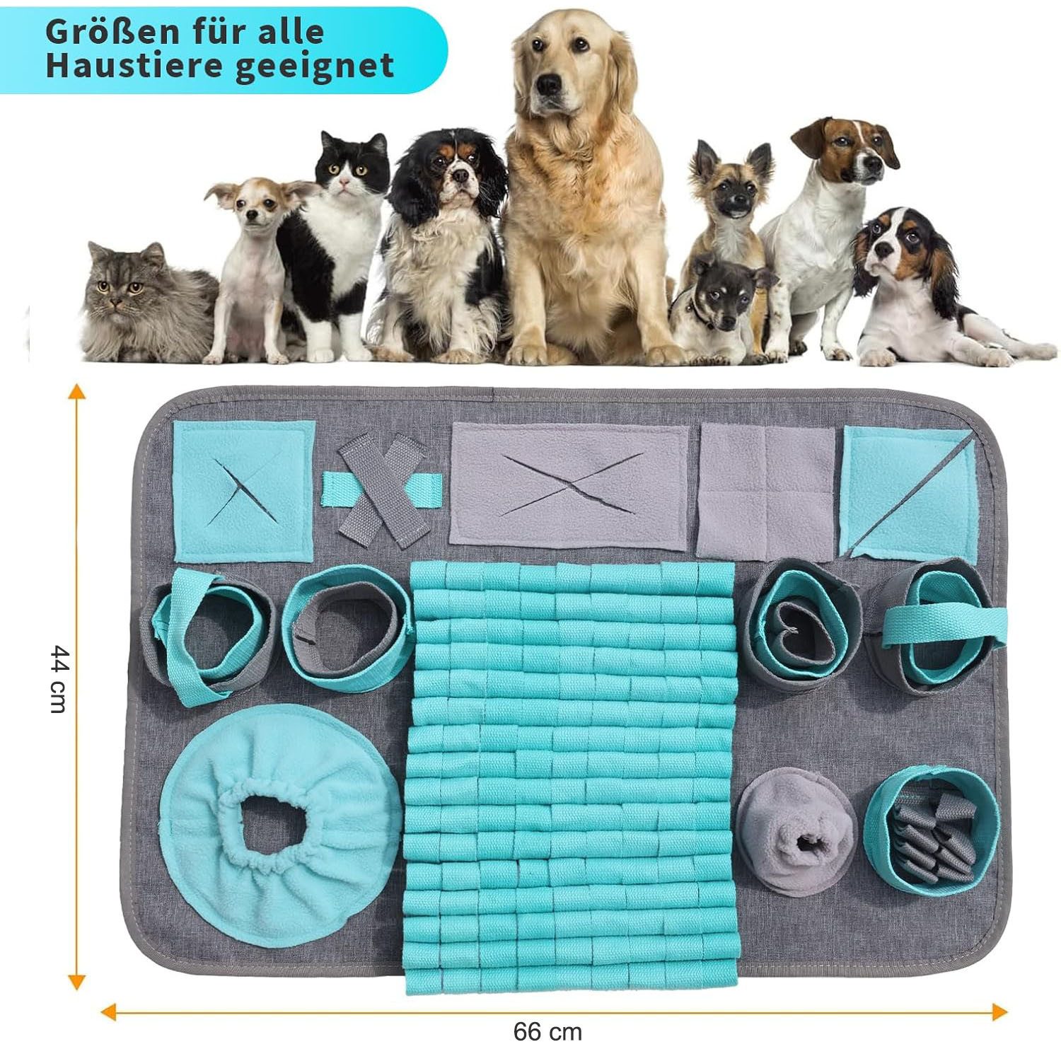 HEYHIPPO Schnüffelteppich Blauer Schnüffelteppich für Hunde,waschbar,Trainings-& Fütterungsmatte, Langsame Fütterungsmatte, 66 x 42 cm, Lernspielzeug für Haustiere