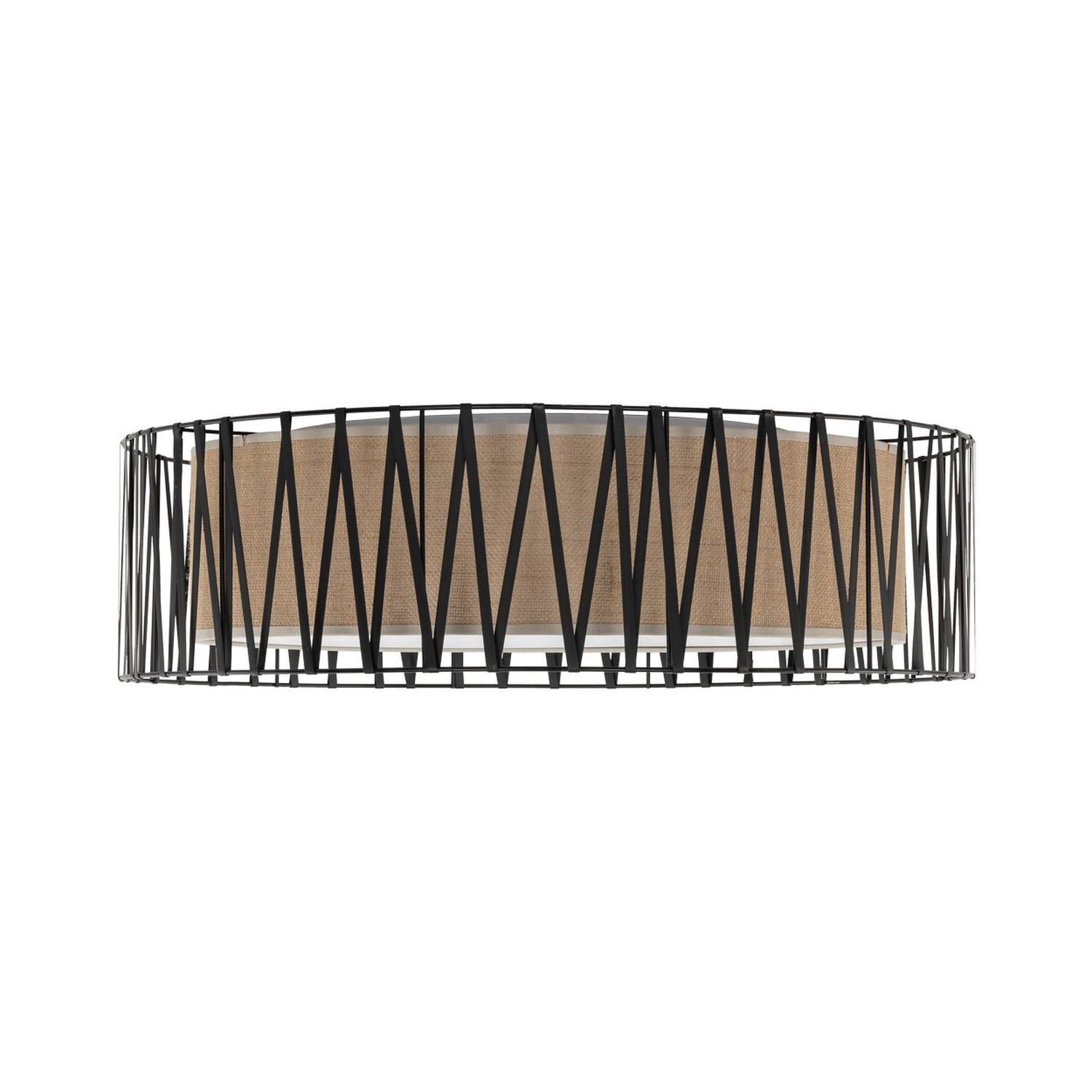 Licht-Erlebnisse Deckenleuchte MINA, ohne Leuchtmittel, Metall E27 rund Ø 72 cm Schwarz Natur 4-flammig Modern Deckenlampe