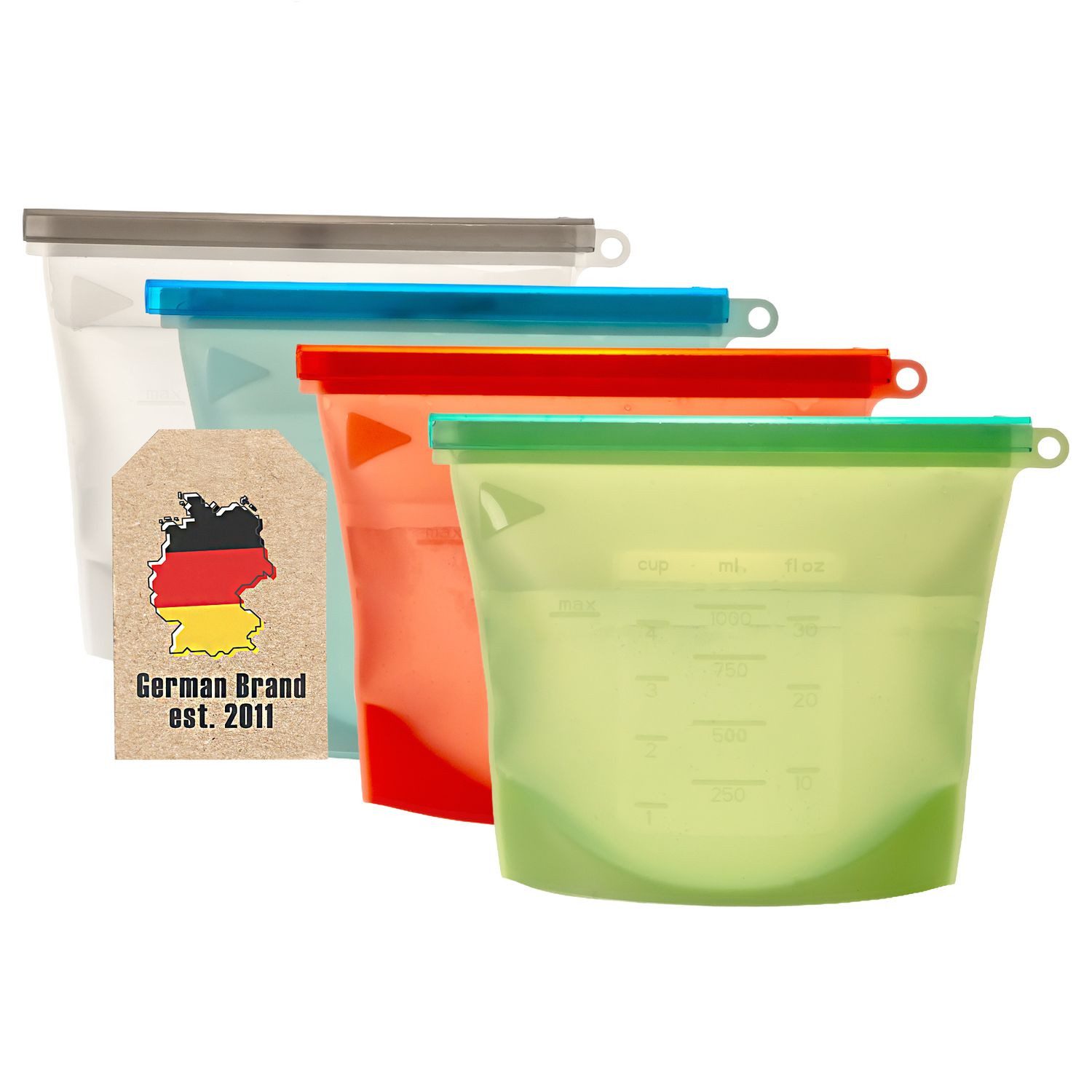 Intirilife Gemüsebeutel, Silikon, (4-tlg), Lebensmittelbeutel 4er-Set Silikon 1L Lebensmittel
