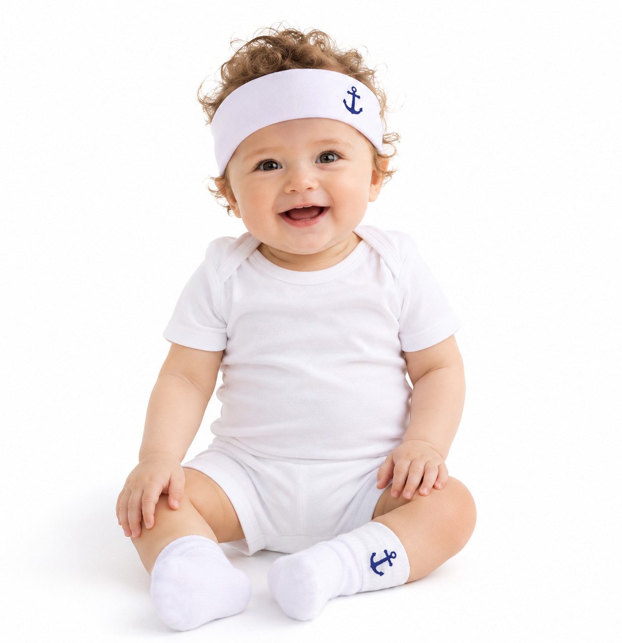 Socken Socken und Stirnband Baby Set in Weiß mit Anker