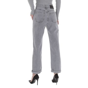 Ital-Design Straight-Jeans Damen Freizeit Used-Look High Waist Jeans in Grau