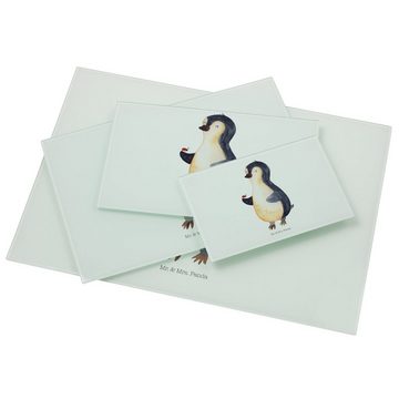 Mr. & Mrs. Panda Servierbrett Pinguin Marienkäfer - Weiß - Geschenk, Glasschneidebrett, Glück, klei, Premium Glas, (1-St), Rutschfeste Gummifüße