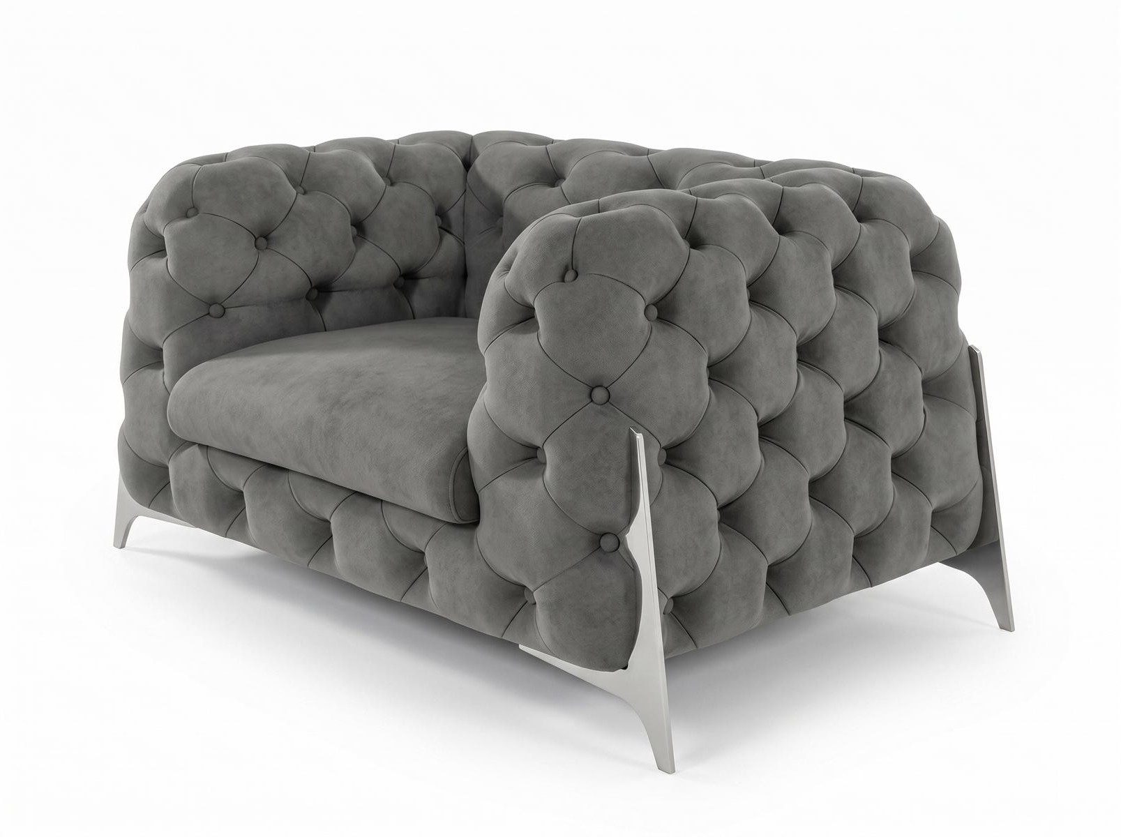 Xlmoebel Chesterfield-Sessel Eleganter grauer Chesterfield-Sessel mit Metallbeinen aus Textil (1-St), Made in Europa