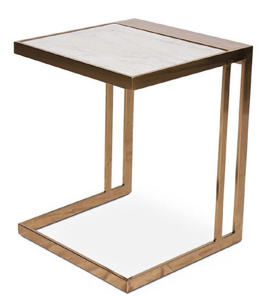 Casa Padrino Beistelltisch Designer Beistelltisch Rosegold / Weiß 40 x 40 x H. 50 cm - Edelstahl Tisch mit Marmorplatte