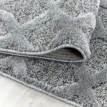 Designteppich Designerteppich Tokio hoch-tief Struktur Gitter grau, TaraCarpet, rechteckig, Höhe: 20 mm, moderner scandi boho Gitter grau Wohnzimmer Schlafzimmer Flur 080x150